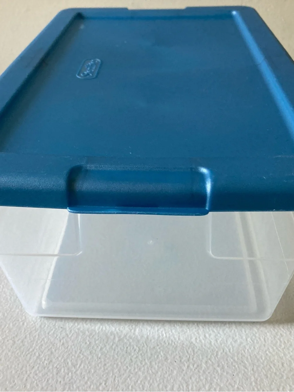Sterilite Small Clear Plastic Storage Container Blue Lid Stackable 13x8x4.75